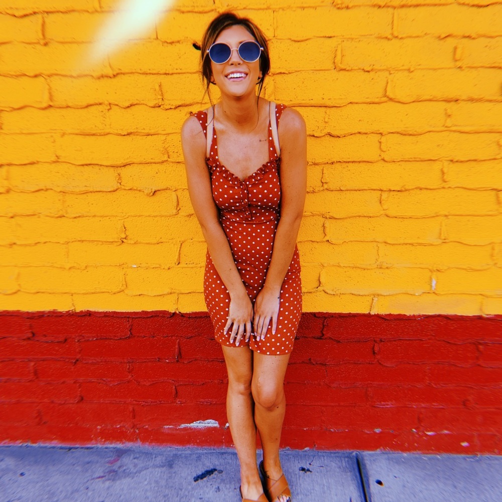 Rust polka dot dress